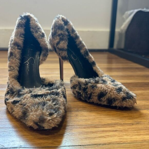 Jessica Simpson Prizma Leopard Print Faux Fur D’Orsay Stiletto Heels - Picture 7 of 8